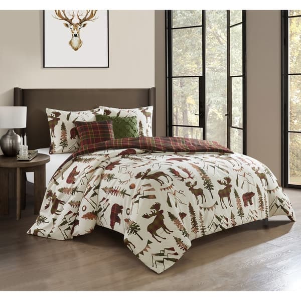 Shop Bitter Creek Lodge Cabin Oversized Comforter Set Gray & Brown, Comforters & Blankets