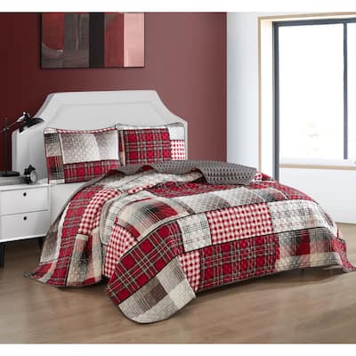 Carbon Loft Allain 3-Piece Reversible Patchwork Plaid Quilt Set