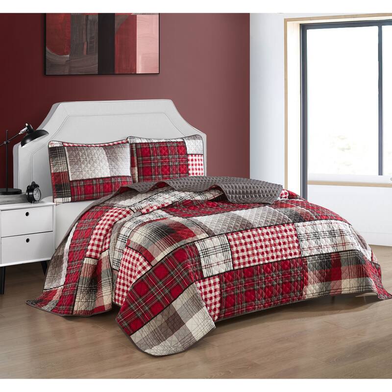 Carbon Loft Allain 3-Piece Reversible Patchwork Plaid Quilt Set