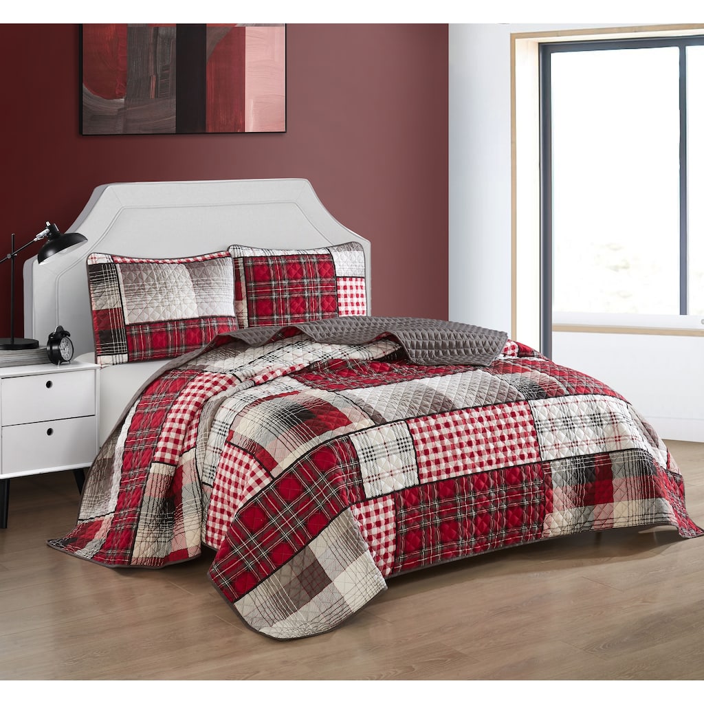 Carbon Loft Allain 3-Piece Reversible Patchwork Plaid Quilt Set