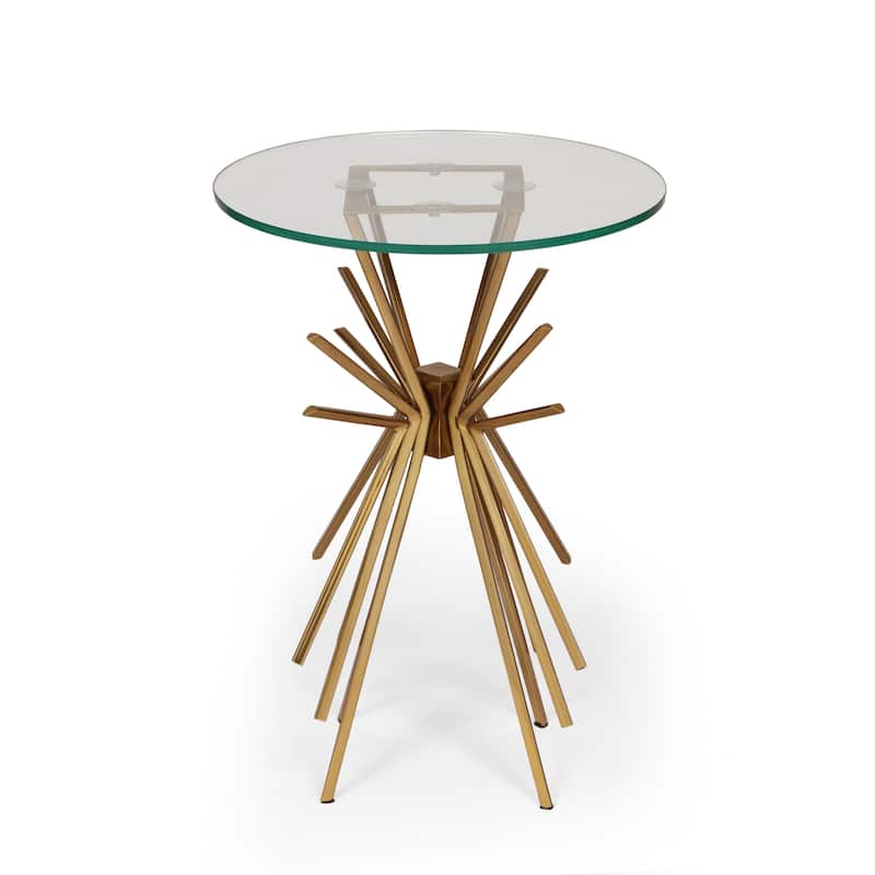 Helios Modern Glam Handcrafted Sunburst Accent Table with Tempered Glass Top by Christopher Knight Home - Gold