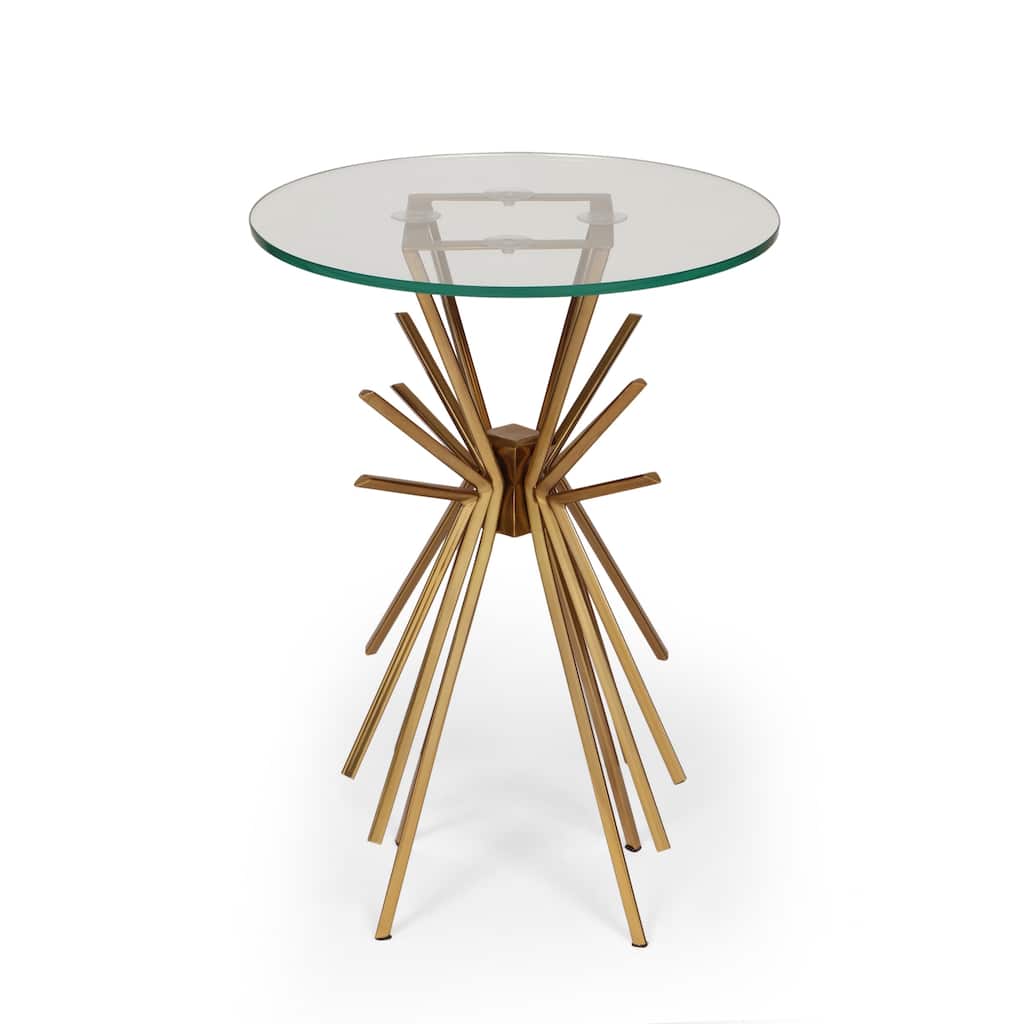 Helios Modern Glam Handcrafted Sunburst Accent Table with Tempered Glass Top by Christopher Knight Home
