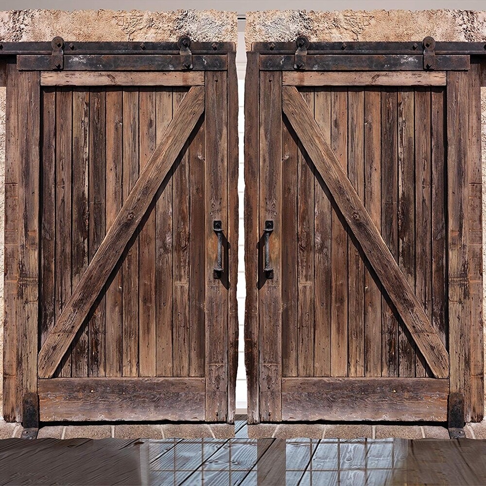 Shop 2 Panel Set Wooden Barn Door Farmhouse Window Curtains 108 X