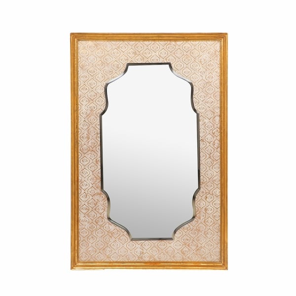 slide 2 of 8, Hickok Traditional Handcrafted Embossed Rectangular Mirror by Christopher Knight Home - 42.00" L x 28.00" W x 1.75" D White Gold+Gold