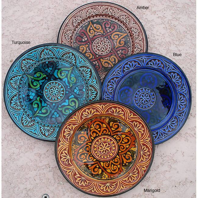 Handmade Petite Royale Engraved Ceramic Plate (Morocco)