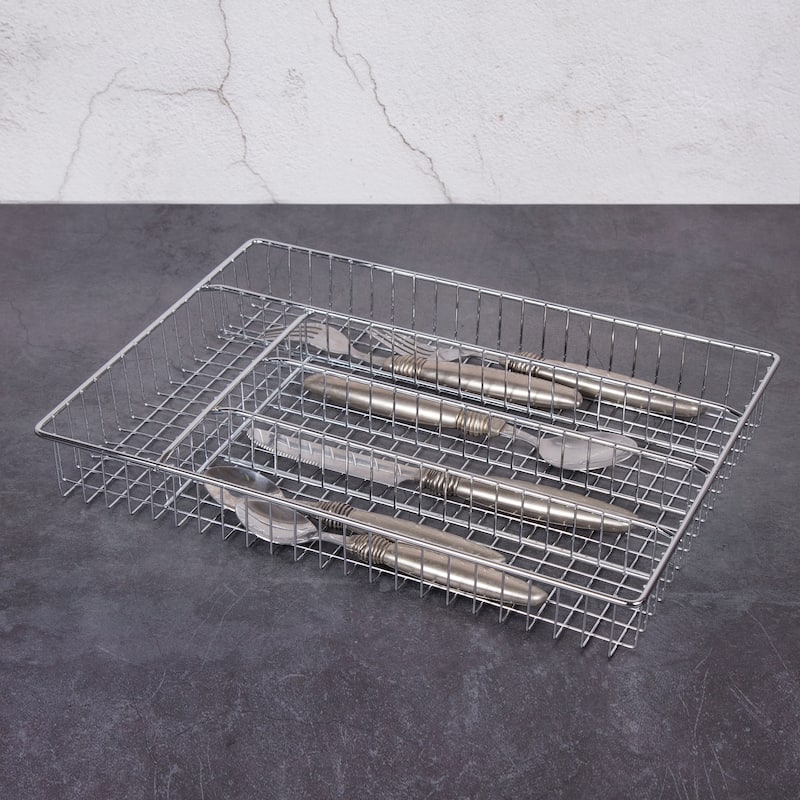 Creative Home Deluxe 5 Compartments Chrome Finished Cutlery Tray - 14.3" x 10.2" x 1.8"
