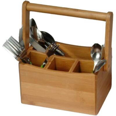 Creative Home Bamboo Utensil Caddy with Handle - N/A