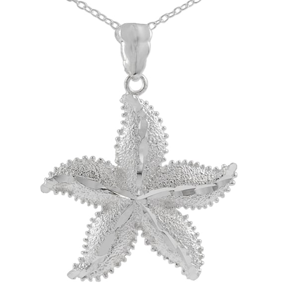 Sterling Silver Large Textured Starfish Pendant Necklace