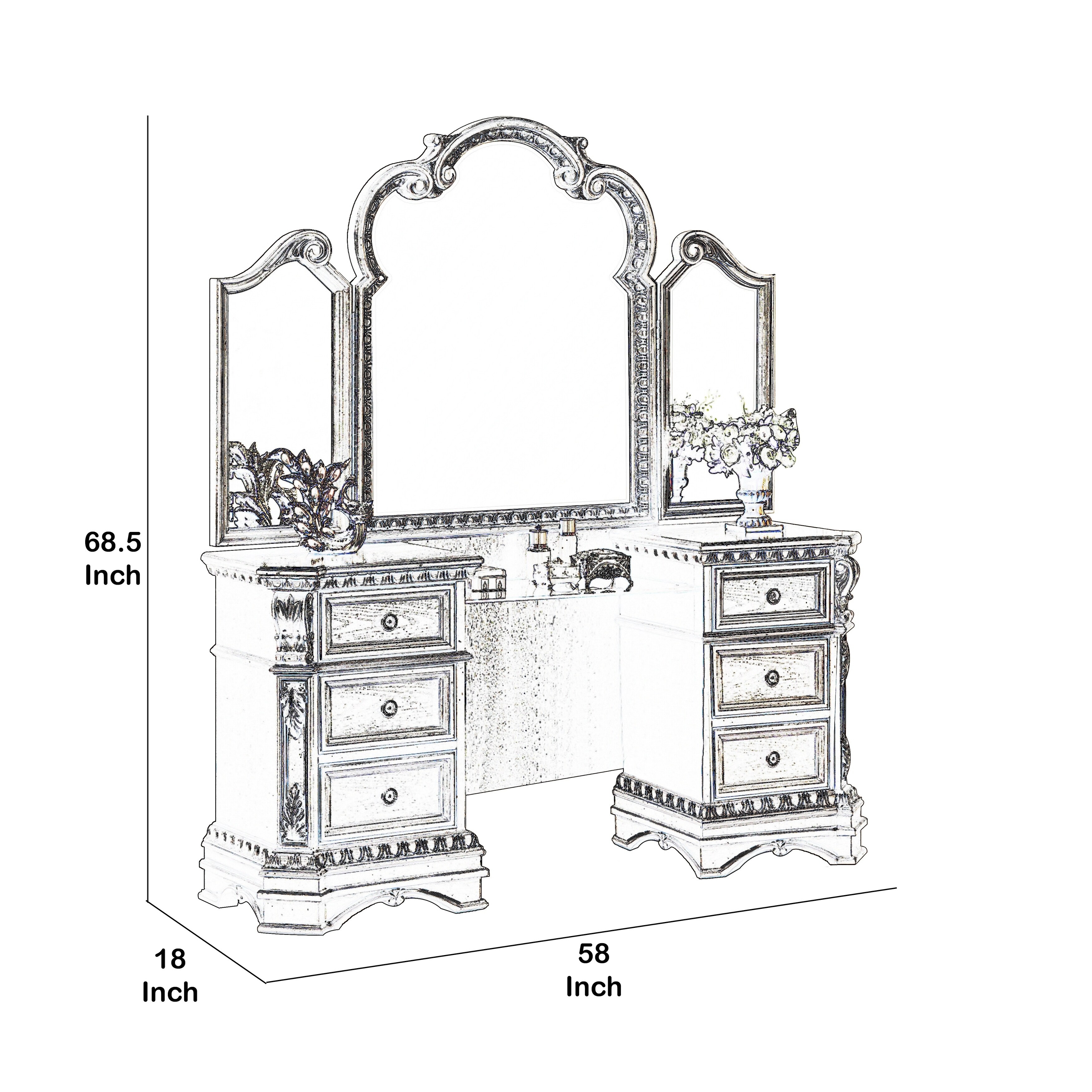 Shop Wooden Vanity Desk With Tri Fold Mirror And Glass Top Champagne Gold Overstock 30213352