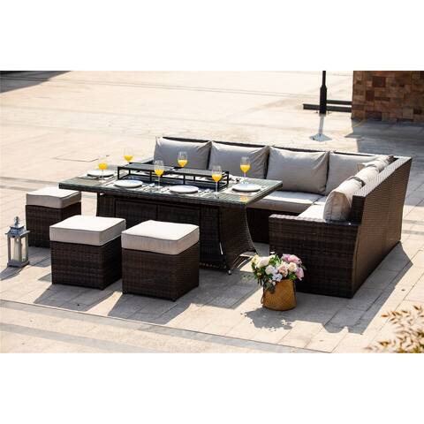 New Fashion Gas Fire Rectangle Table Patio 9 Seat Chairs and Cushions by Direct Wicker(without Grill)