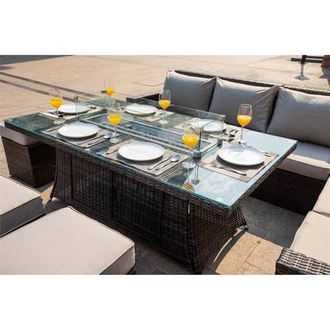 Direct Wicker Gas Fire Rectangle Table Patio Wicker Dining Table Set(without Grill)