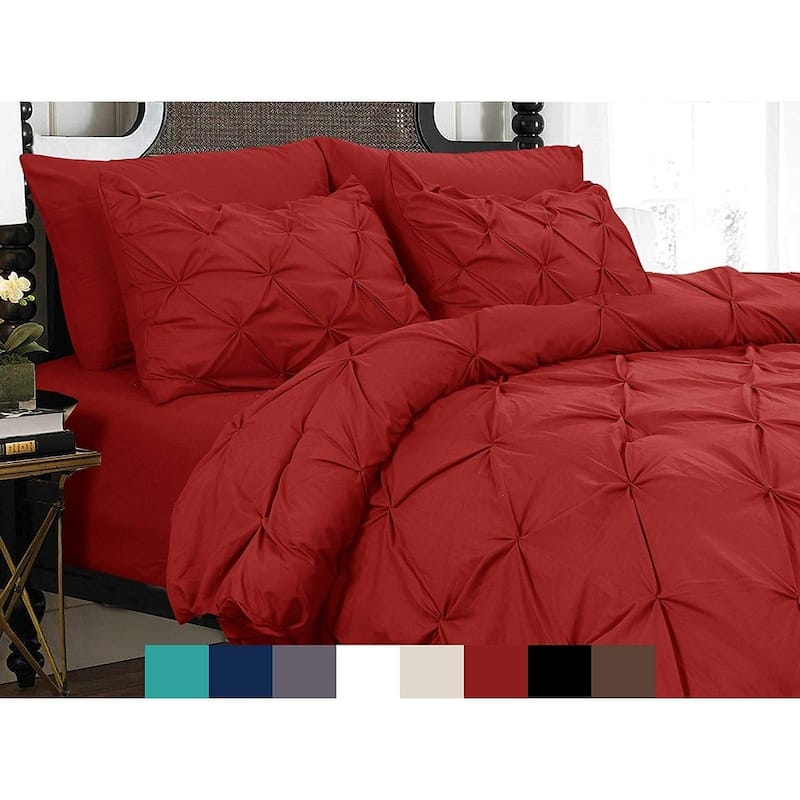 Porch & Den Secretariet Pinch Pleated Button 3-piece Duvet Cover Set - King - Cal King/King - Burgundy