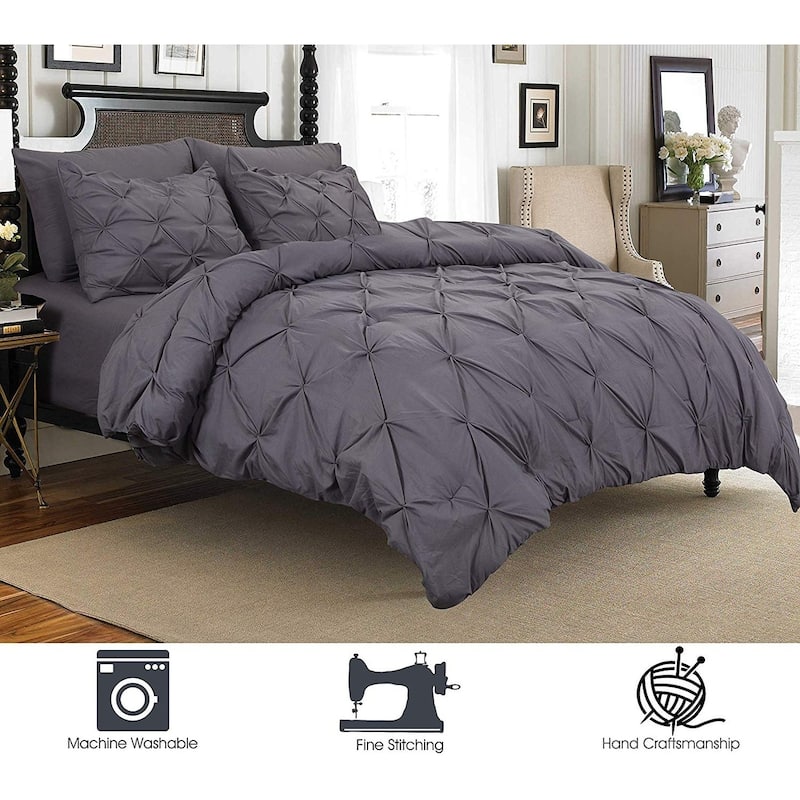 Porch & Den Secretariet Pinch Pleated Button 3-piece Duvet Cover Set