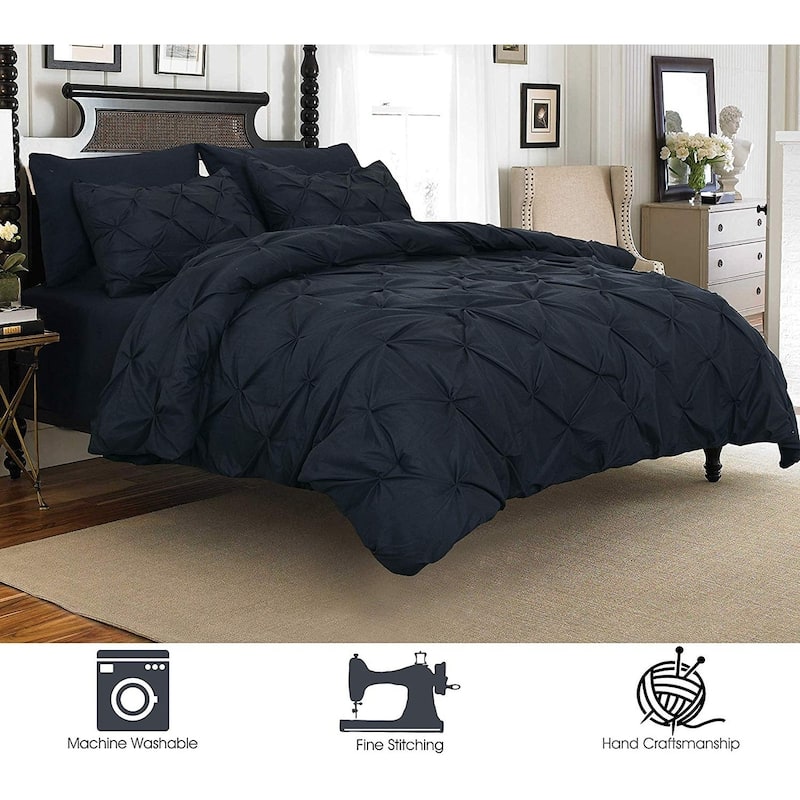 Porch & Den Secretariet Pinch Pleated Button 3-piece Duvet Cover Set