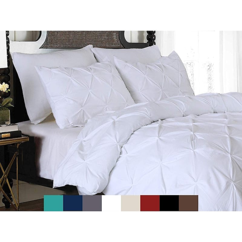Porch & Den Secretariet Pinch Pleated Button 3-piece Duvet Cover Set - Twin - Twin Xl/Twin - Twin XL - White