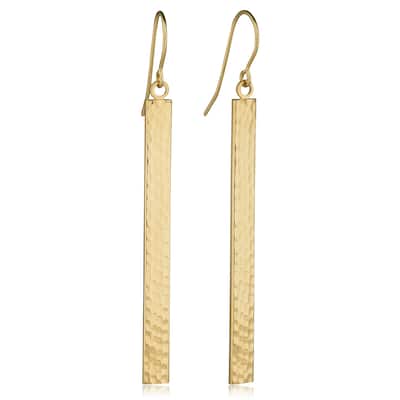 14k Yellow Rose or White Gold Diamond-cut Bar Drop Earrings (2 inches drop)