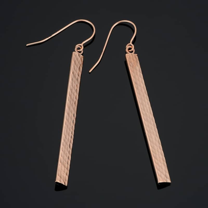 14k Yellow Rose or White Gold Diamond-cut Bar Drop Earrings (2 inches drop) - Rose