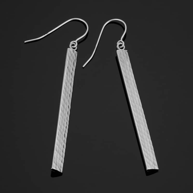 14k Yellow Rose or White Gold Diamond-cut Bar Drop Earrings (2 inches drop) - White