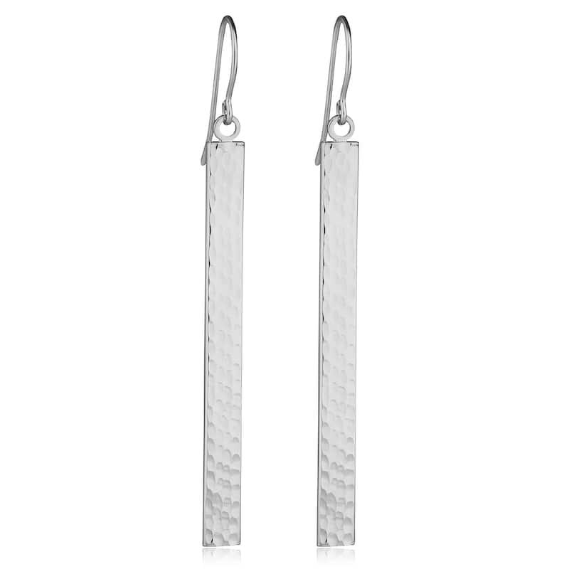 14k Yellow Rose or White Gold Diamond-cut Bar Drop Earrings (2 inches drop)