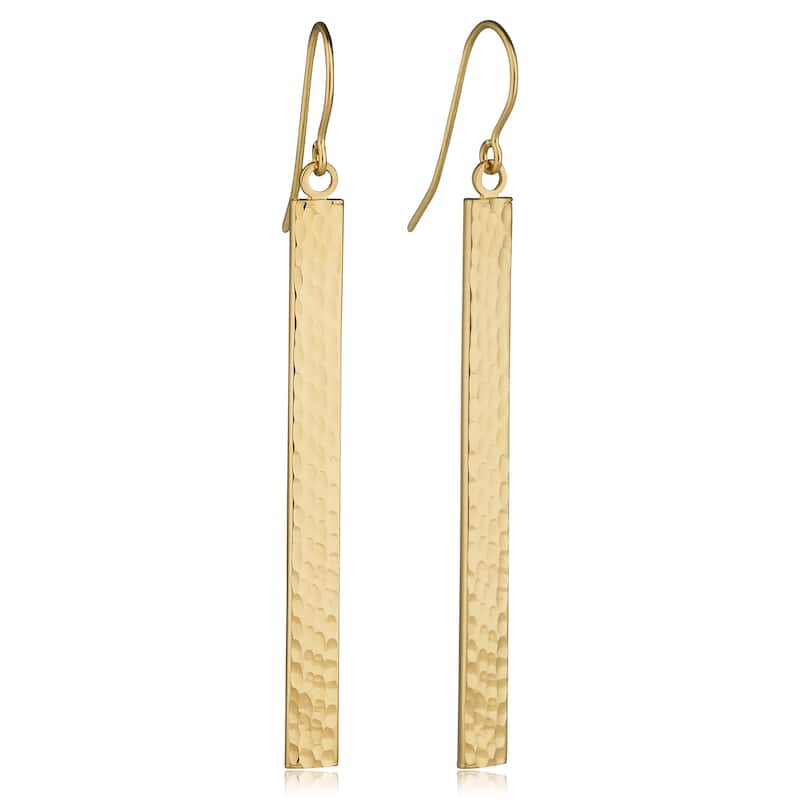 14k Yellow Rose or White Gold Diamond-cut Bar Drop Earrings (2 inches drop)