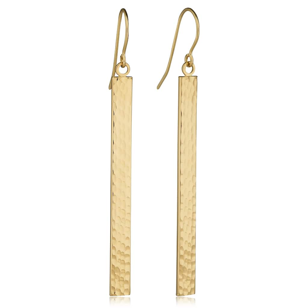 14k Yellow Rose or White Gold Diamond-cut Bar Drop Earrings (2 inches drop)