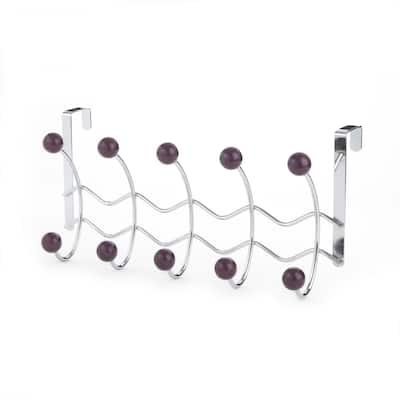 Five Hook Over The Door Rack- Plum Porcelain Ball/Chrome - N/A