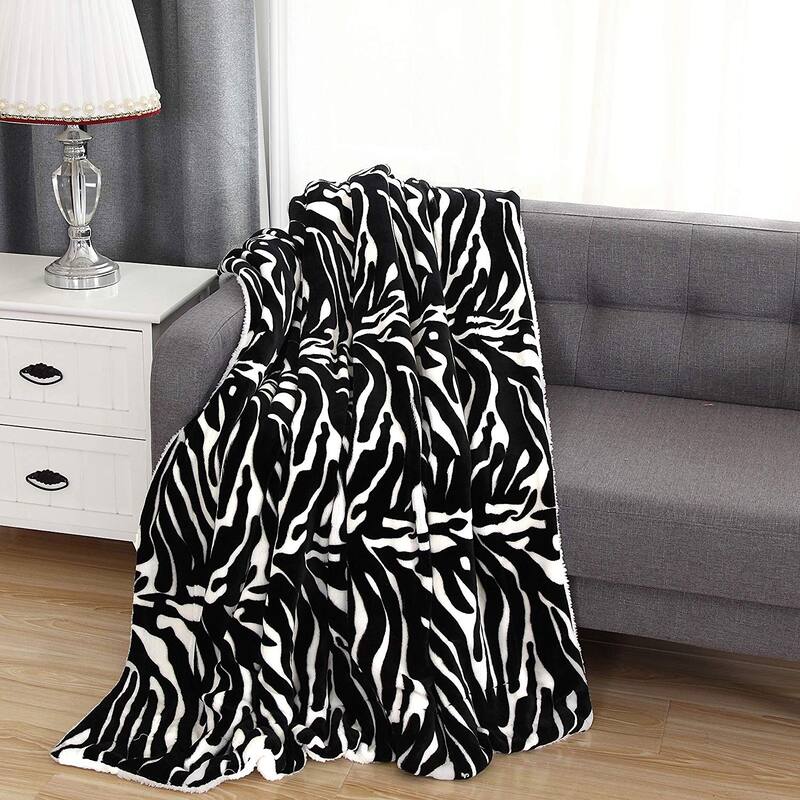 Elegant Comfort UltraPlush Micromink Sherpa-Backing Reversible Blanket - Throw 50" x 60" - Zebra