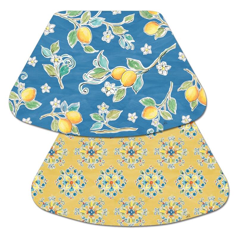 Reversible Wipe-clean Wedge Shaped Placemats Set of 4 - Lemons on Blue