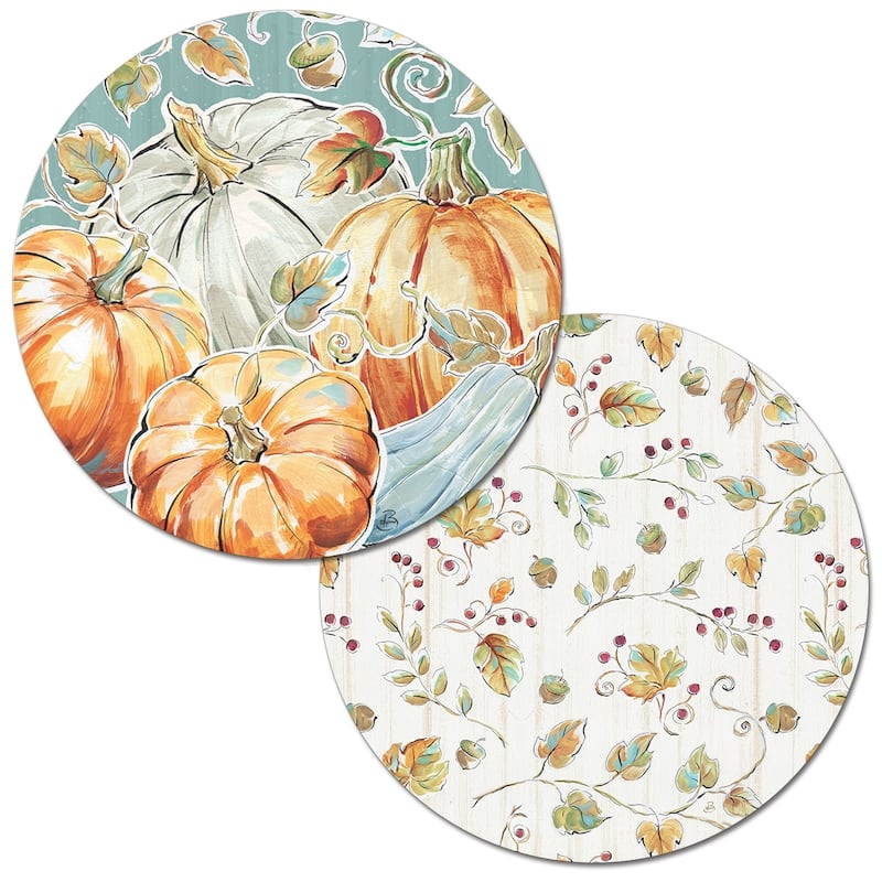 Round Reversible Wipe-clean Placemats Set of 4 - Pumpkin Patch