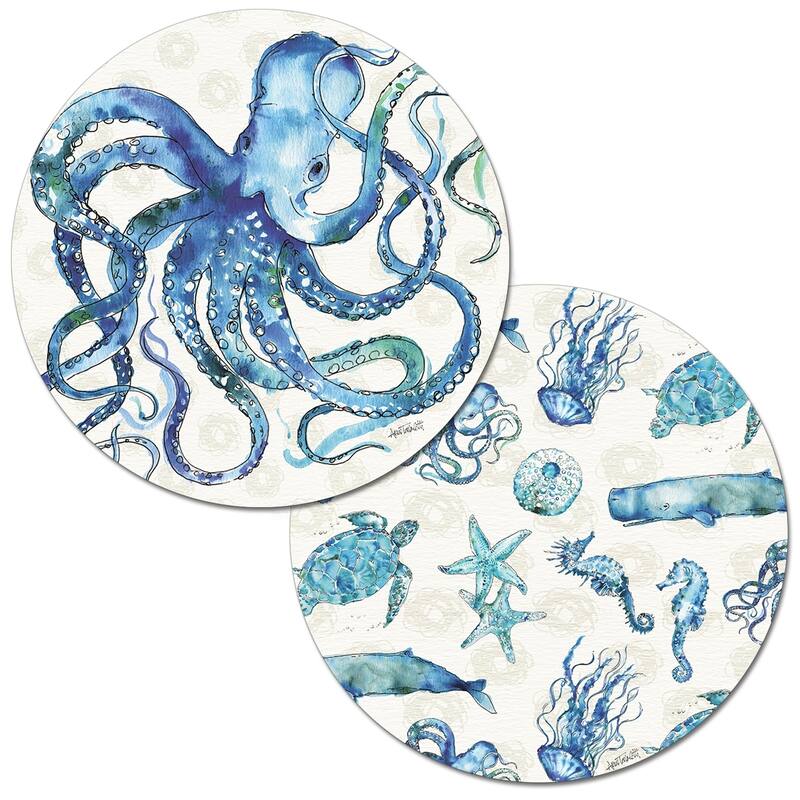 Round Reversible Wipe-clean Placemats Set of 4 - Deep Sea
