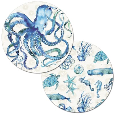 Round Reversible Wipe-clean Placemats Set of 4 - Deep Sea
