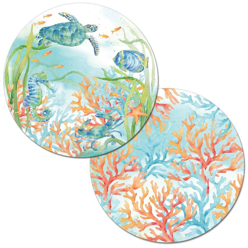 Round Reversible Wipe-clean Placemats Set of 4 - Sea Life Serenade