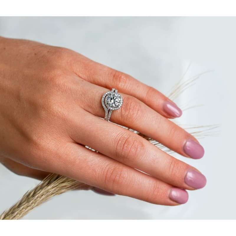 Annello by Kobelli 14k Gold 1-9/10ct TGW 7.5mm Round Moissanite and Natural Diamond Halo Bridal Set (DEF/VS)