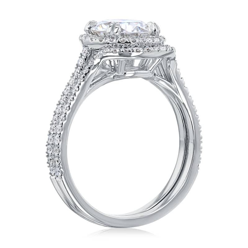 Annello by Kobelli 14k Gold 1-9/10ct TGW 7.5mm Round Moissanite and Natural Diamond Halo Bridal Set (DEF/VS)