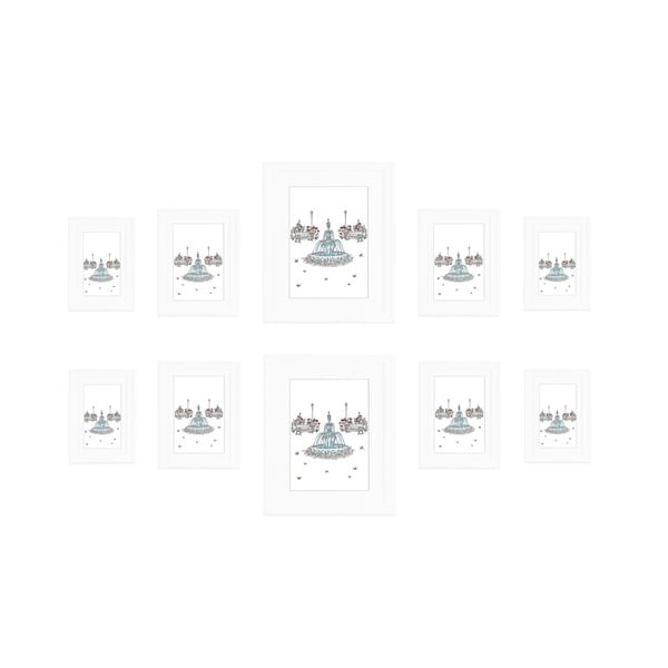 Ten Bevel Frames (2)8" x 10"(4)5"x 7"(4)4"x 6"-White