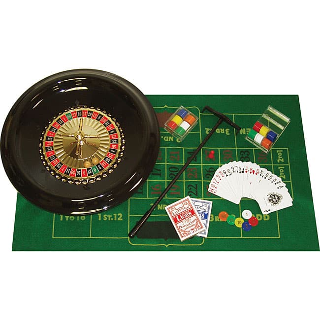 Roulette 16-inch Wheel with Layout and Chips Set - Black