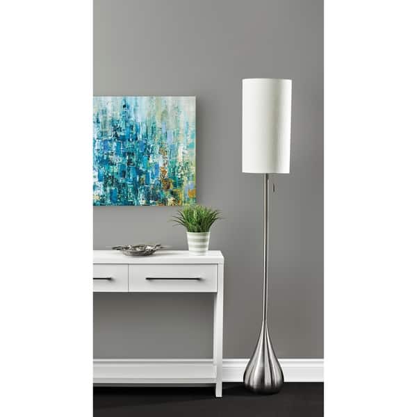 slide 2 of 3, Porch & Den Atlanta Brushed Steel/ White Shade Teardrop Base Floor Lamp