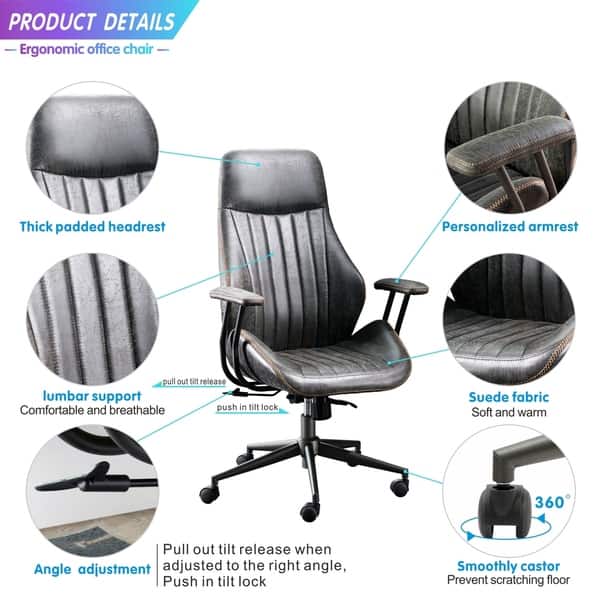 ovios Ergonomic Office Chair,Modern Computer Desk Chair,high Back Suede Fabric Desk Chair with Lumbar Support for Executive or Home Office Grey
