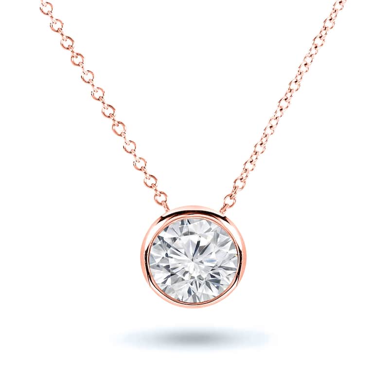 Auriya 14k Gold Round cut Certified 1ctw Solitaire Diamond Necklace (G-H, SI2-I1)