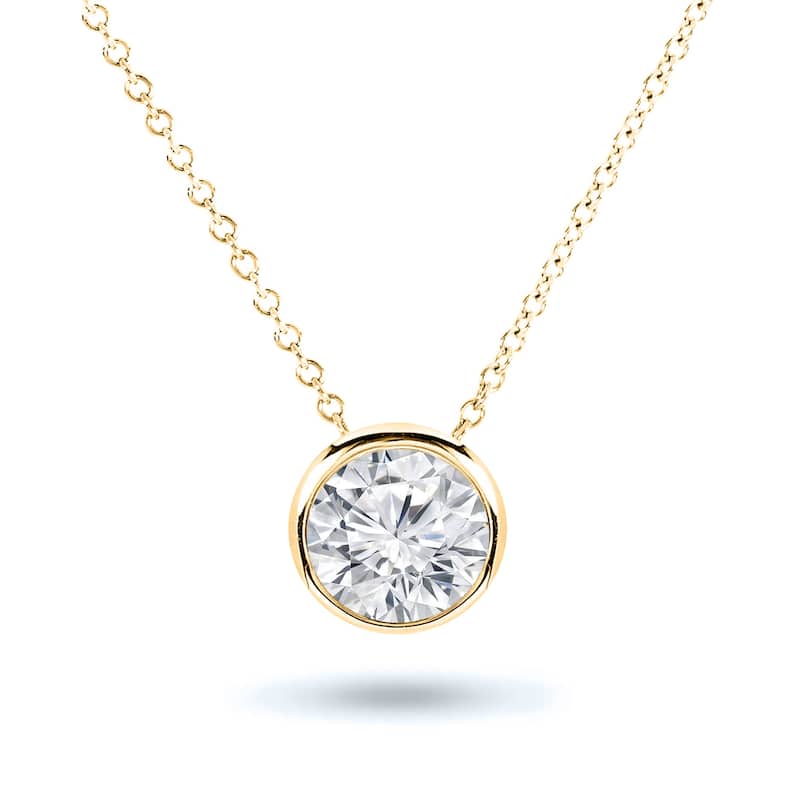 Auriya 14k Gold Round cut Certified 1ctw Solitaire Diamond Necklace (G-H, SI2-I1) - Yellow