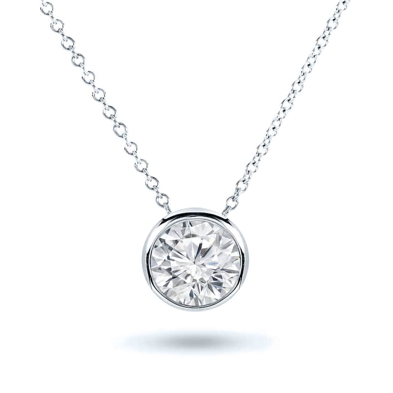 Auriya 14k Gold Round cut Certified 1ctw Solitaire Diamond Necklace (G-H, SI2-I1) - White