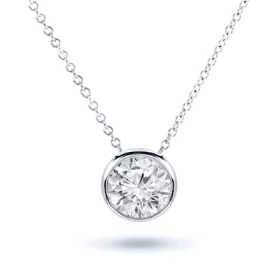Auriya 14k Gold Round cut Certified 1ctw Solitaire Diamond Necklace (G-H, SI2-I1)