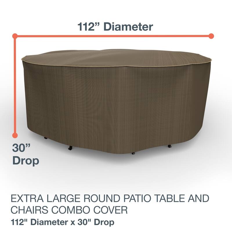 Budge StormBlock™ Hillside Black and Tan Round Patio Table and Chairs Combo Cover Multiple Sizes - Extra Large - 112" Diameter x 30" Drop