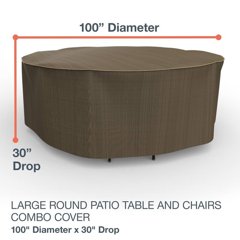 Budge StormBlock™ Hillside Black and Tan Round Patio Table and Chairs Combo Cover Multiple Sizes - Large - 100" Diameter x 30" Drop