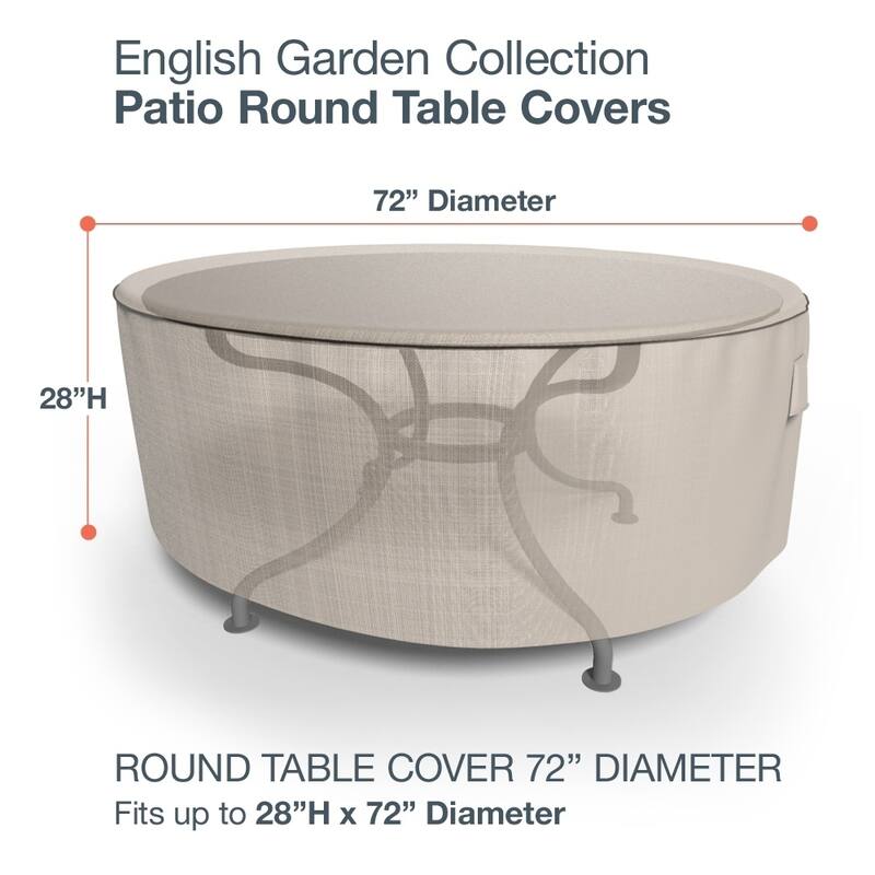 Budge Waterproof Outdoor Round Patio Table Cover, English Garden, Tan Tweed, Multiple Sizes