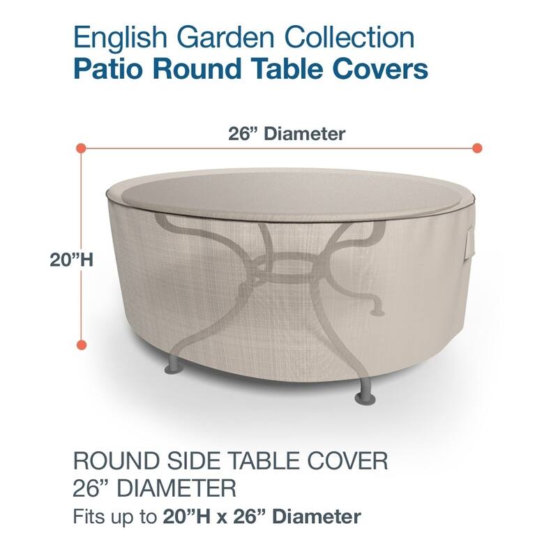 Budge Waterproof Outdoor Round Patio Table Cover, English Garden, Tan Tweed, Multiple Sizes - Extra Small - 26"Diameter x 20"High