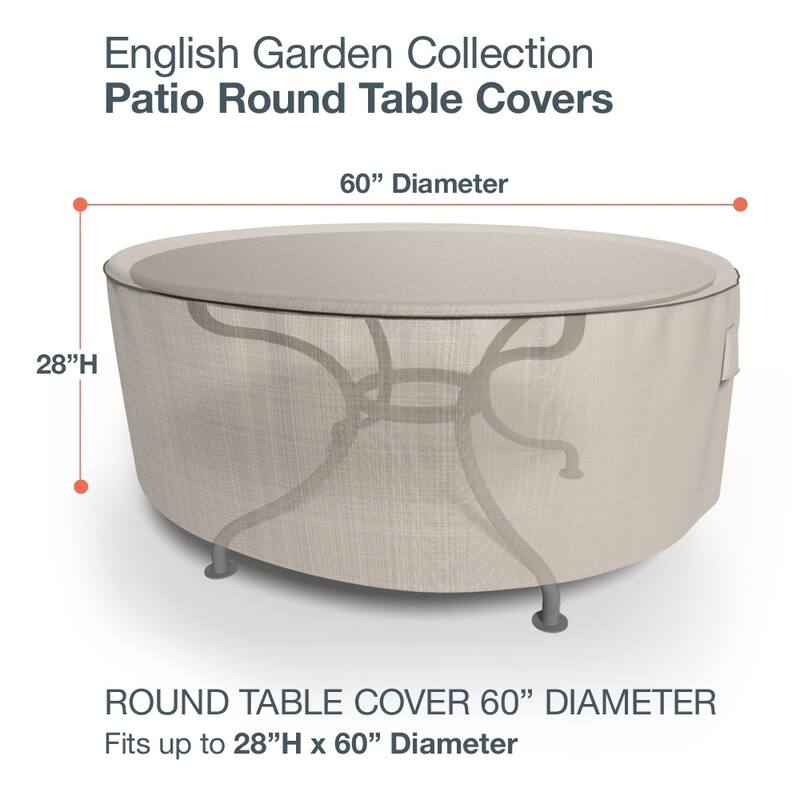Budge Waterproof Outdoor Round Patio Table Cover, English Garden, Tan Tweed, Multiple Sizes