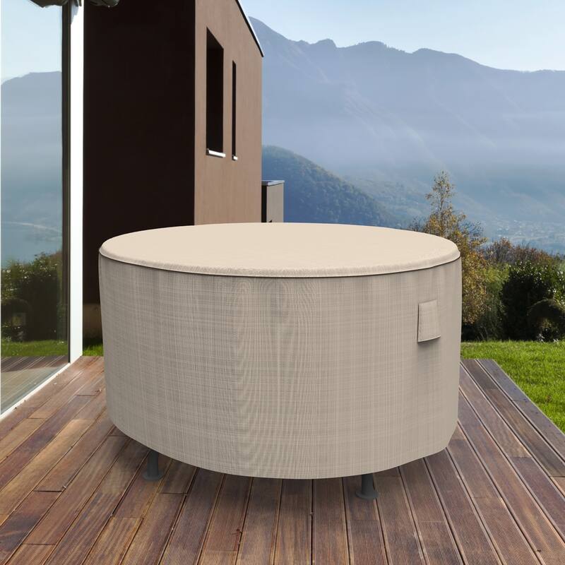 Budge Waterproof Outdoor Round Patio Table Cover, English Garden, Tan Tweed, Multiple Sizes