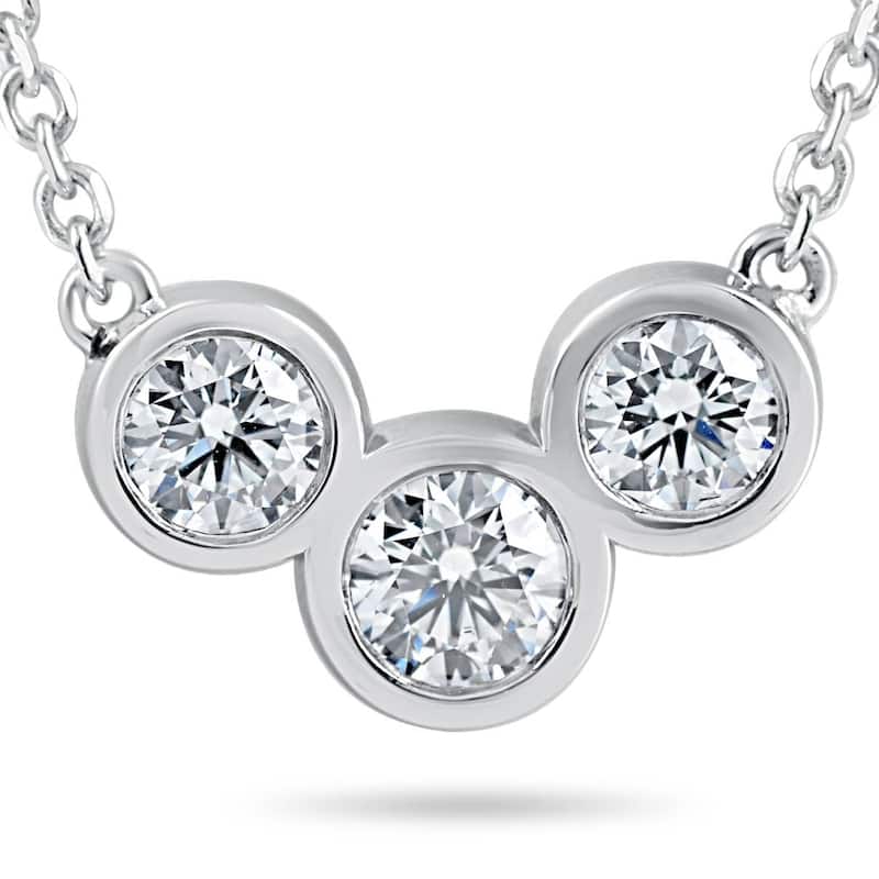 1 3/4ct Diamond 3 Stone Bezel Pendant White Gold 18" Lobster Clasp Lab Grown