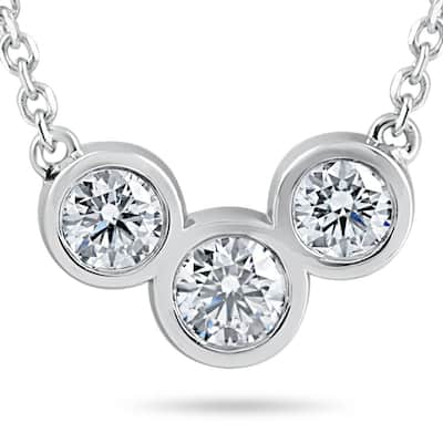 1 3/4ct Diamond 3 Stone Bezel Pendant White Gold 18" Lobster Clasp Lab Grown